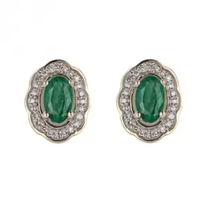 Ornate Emerald and Diamond Yellow Gold Stud Earrings GE2414G