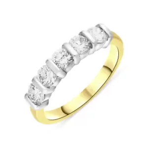 18ct Yellow Gold 1.02ct Diamond Bar Set Five Stone Half Eternity Ring