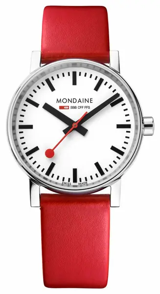 Mondaine MSE.35110.LCV Evo2 35mm Red Vegan Leather Strap Watch