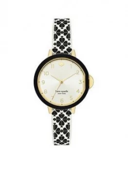 Kate Spade New York Silver Sunray And Gold Detail Dial White And Black Spade Print Silicone Strap Ladies Watch