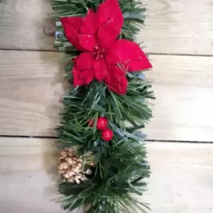 Festive 2m x 15cm Green Tinsel Christmas Garland With Poinsettia, Berries and Pine Cones