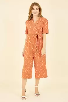 Orange Spot Print Retro Culotte Jumpsuit