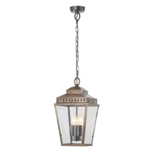 3 Light Outdoor Ceiling Chain Lantern Brass IP44, E14