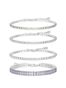 Mood Silver Lavender And Pearl Mixed Stone Stretch Bracelet - Pack Of 4