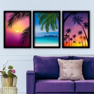 3SC130 Multicolor Decorative Framed Painting (3 Pieces)