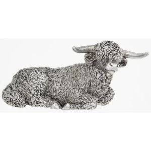 Silver Highland Coo Lying Large Ornament