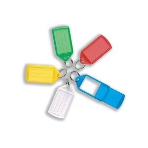 5 Star Facilities Sliding Key Fob Coloured Large Label Area 51 x 33mm 25mm Ring Assorted Pack of 10