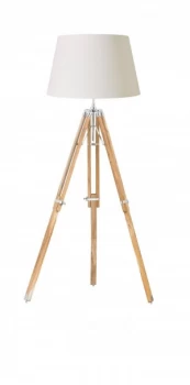 Floor Lamp Bright Nickel Plate, Teak Wood, E27