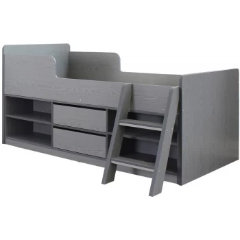 Childrens Felix Low Sleeper Bed with Storage Shelves & Drawers Oak Grey White