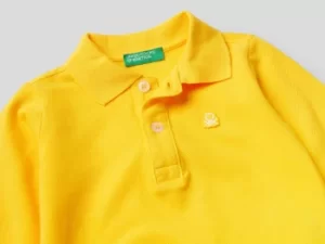 Benetton, Long Sleeve Polo In Organic Cotton, taglia 74, Yellow, Kids