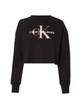 Calvin Klein Boxy Monogram Cropped Sweatshirt In Black - Size M