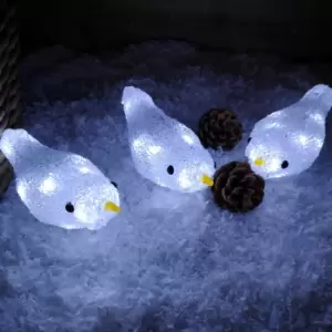 Cool White LED Robin Christmas Birds Decorations Light Up Acrylic Battery Ornament