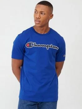 Champion Logo Crew Neck T-Shirt - Blue, Size S, Men