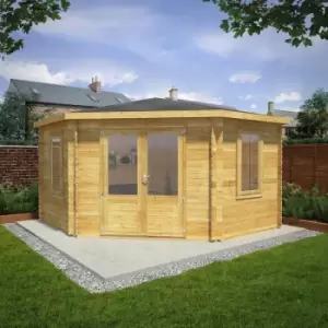 Mercia Corner Cabin - 28mm 4m x 4m Double Glazed in Natural Timber