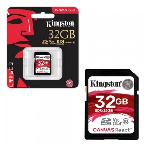 Kingston SDHC UHS-I U3 Canvas React 100MB/s Class 10 V30 Memory Card - 32GB