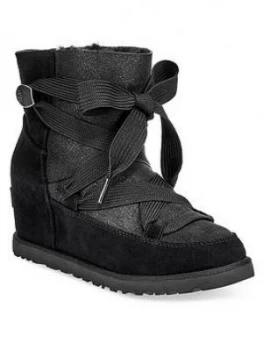 Ugg Classic Premium Femme Lace-Up Hidden Wedge Ankle Boots - Black