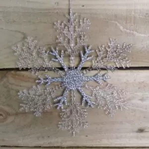 Snow White 21cm Hanging Acrylic Snowflake In Glittery Silver And Clear