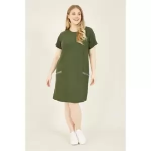 Mela London Curve Zip Pocket Tunic Dress In Khaki - Green
