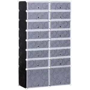 HOMCOM 16 Cube Shoe Storage Unit Interlocking Plastic Organiser 32 Pairs