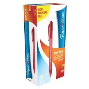 Paper Mate InkJoy 100 Retractable Ballpoint Pens Medium 1.0mm Tip Red Ref S0957050 Pack of 20