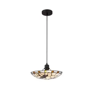 1 Light Ceiling Pendant E27 With 35cm Tiffany Shade, Amber, Clear Crystal, Black