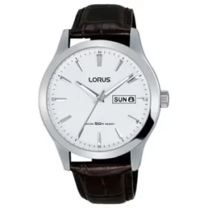 Lorus Mens White Dial Brown Leather Strap Watch