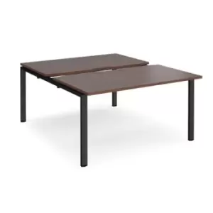 Bench Desk 2 Person Starter Rectangular Desks 1400mm With Sliding Tops Walnut Tops With Black Frames 1600mm Depth Adapt