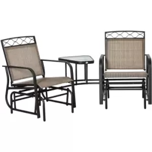 2-Person Outdoor Glider Rocker Chair with Center Table for Backyard - Brown - Outsunny
