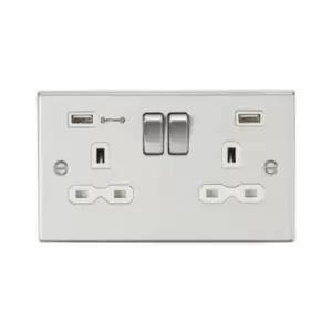 Knightsbridge - 13A 2G dp Switched Socket with Dual usb Charger (Type-A fastcharge port) - Brushed Chrome/White