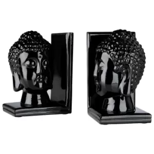 Premier Housewares Buddha Head Set of 2 Bookends - Polyresin Black