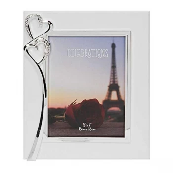 5" x 7" - Silver Plated & Crystal Double Heart Photo Frame