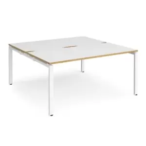 Bench Desk 2 Person Rectangular Desks 1600mm With Sliding Tops White/Oak Tops With White Frames 1200mm Depth Adapt