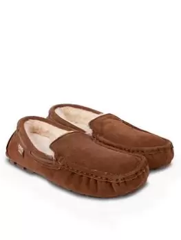 TOTES Real Suede Moccasin Slippers - Tan, Size 8, Men
