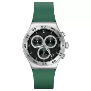 Swatch CARBONIC GREEN Green Silicone Strap Steel Case Black Dial Unisex Watch YVS525