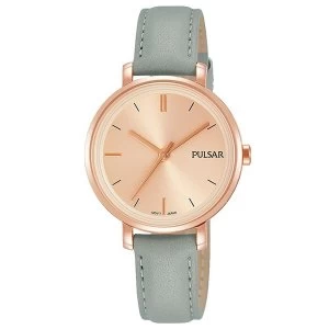 Pulsar PH8366X1 Ladies Grey Leather Strap Rose Gold Dial 50M Watch