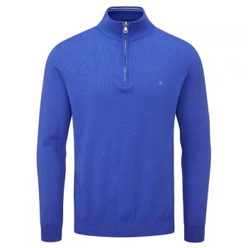 Oscar Jacobson Pin Cotton Zip Neck Sweater - Royal Blue