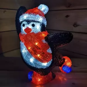 30cm Acrylic Christmas Penguin with Red Hat and Scarf - 30 Ice White LEDs - Snowtime