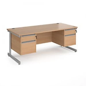 Dams International Straight Desk with Beech Coloured MFC Top and Silver Frame Cantilever Legs and 2 x 2 Lockable Drawer Pedestals Contract 25 1800 x 8