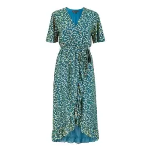 Mela London Teal Leopard Foil Print Wrap Midi Dress - Blue