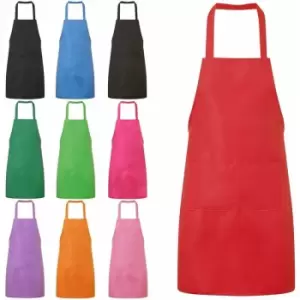 Plain Unisex Cooking Catering Work Apron Tabard with Twin Double Pocket - Red - Jazooli