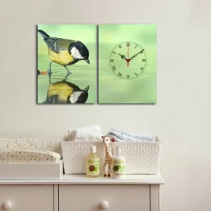 2P3040CS-146 Multicolor Decorative Canvas Wall Clock (2 Pieces)