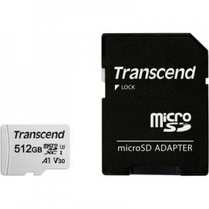 Transcend Premium 300S microSDXC card 512GB Class 10, UHS-I, UHS-Class 3, v30 Video Speed Class, A1 Application Performance Class incl. SD adapter