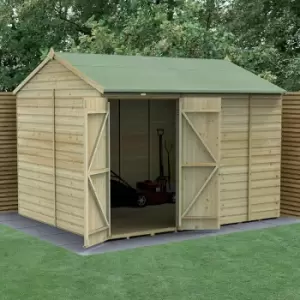10' x 8' Forest Beckwood 25yr Guarantee Shiplap Windowless Double Door Reverse Apex Wooden Shed - Natural Timber