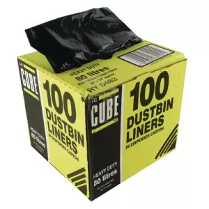 Robinson Young Le Cube 92 Litre Dustbin Liners in Dispenser Box 1474x846mm Black Pack of 100