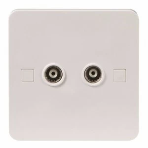 KnightsBridge Pure 9mm White Twin Coaxial TV Outlet Isolated Single Wall Plate