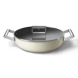 SMEG 50S Style 28cm Deep Pan Skillet with 2 Handles and Lid - Cream