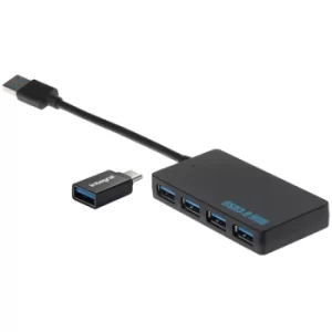 Nikkai USB-A to 4 Port USB-A 3.0 High Speed Hub including USB-A to USB-C Adapter
