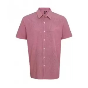 Premier Mens Gingham Short Sleeve Shirt (L) (Red/White)
