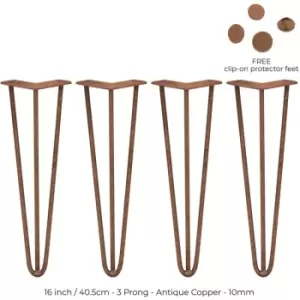4 x 16' Hairpin Legs - 3 Prong - 10mm - Antique Copper - Antique Copper
