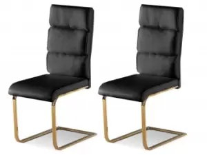 LPD Antibes Set of 2 Black Faux Leather and Gold Dining Chairs
